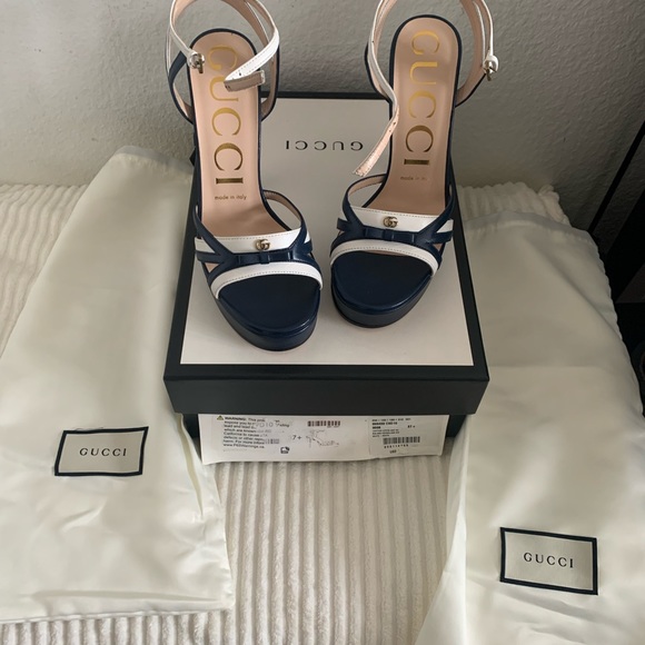 💯% authentic Gucci Alison two-tone leather platform heels - Picture 9 of 14